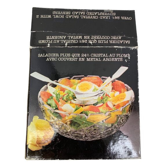 VTG Handmade Lead Crystal Salad Bowl With 2 Silverplated Salad Servers Italy - Picture 4 of 10